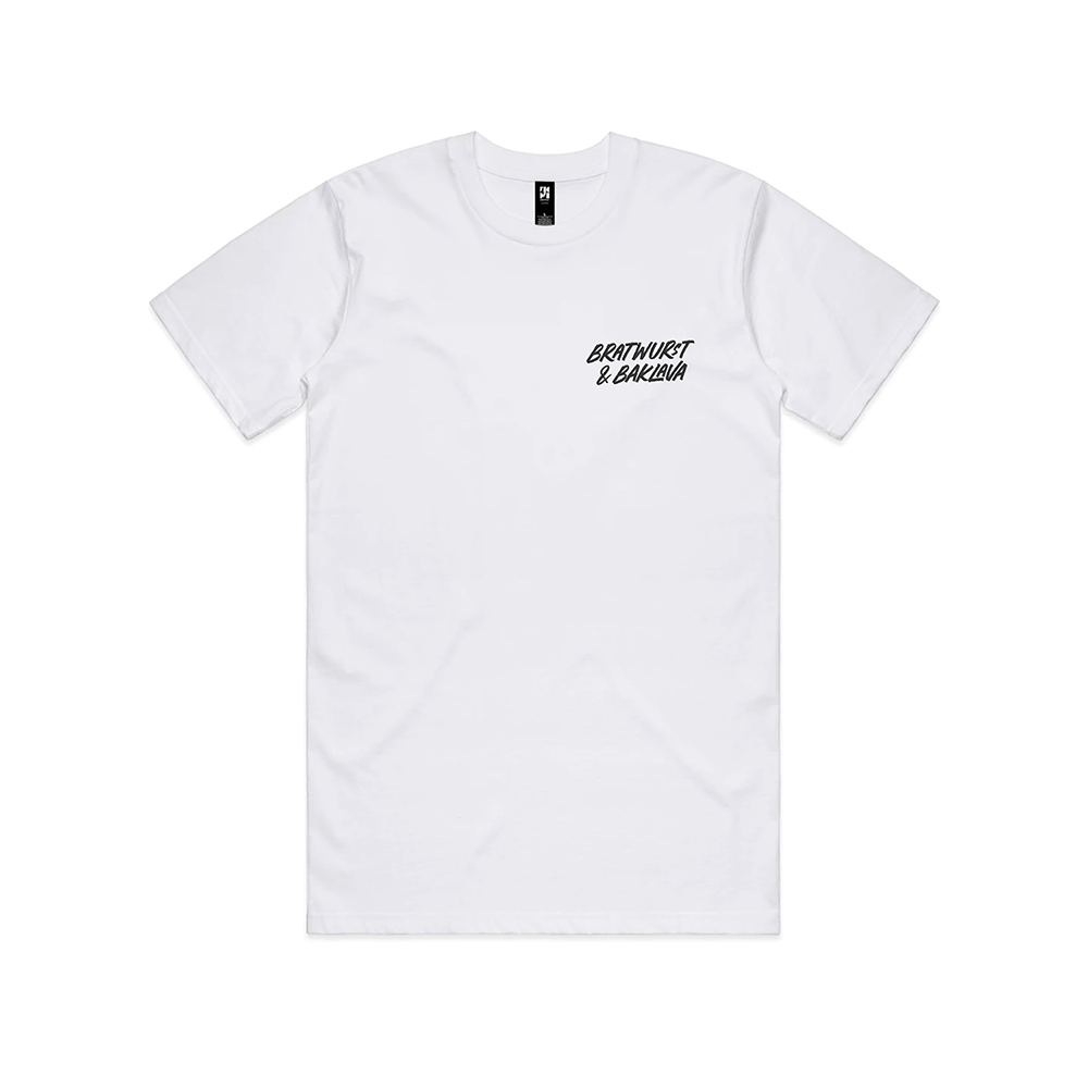 BRATWURST & BAKLAVA • T-Shirt Bundle “Baklava-Rezept” • weiss